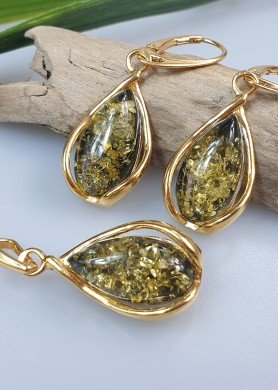 Paauksuotas Žalio gintaro rinkinys