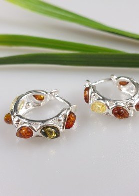 Sidabriniai auskarai rinkutės su gintaru 