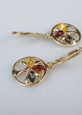 Auksiniai auskarai su gintaru 