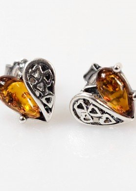 Sidabriniai auskarai  su gintaru "Širdelės"