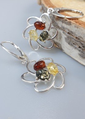Gintariniai auskarai su sidabru "Gėlytės"