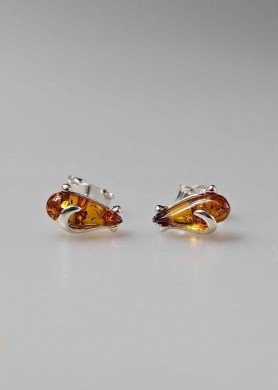  Dailūs rudo gintaro vinukai sidabriniai auskarai