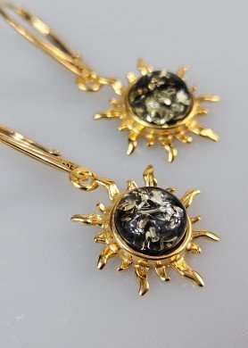 Auskarai prie ausies su gintaru "Saulytės"