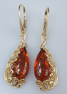 Auskarai gintariniai paauksuoti