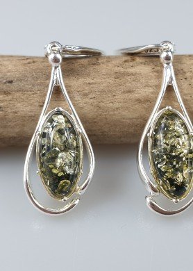 Žalio gintaro auskarai