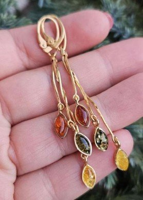 Ilgi auksiniai auskarai su gintaru 