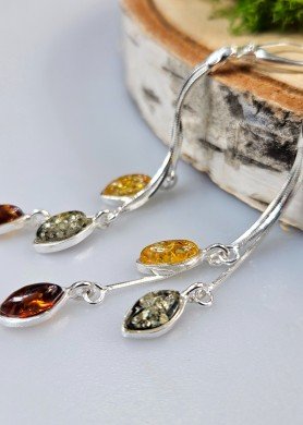 Ilgi sidabriniai auskarai su gintaru 