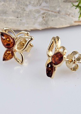 Auksiniai vinukai su gintaru "Drugeliai"