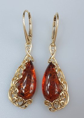 Auskarai gintariniai paauksuoti