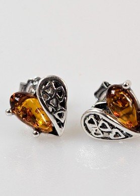 Sidabriniai auskarai  su gintaru "Širdelės"