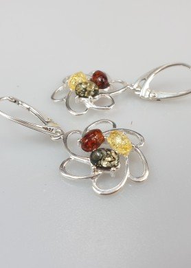 Gintariniai auskarai su sidabru "Gėlytės"