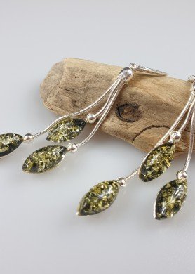 Ilgi žalio gintaro auskarai 