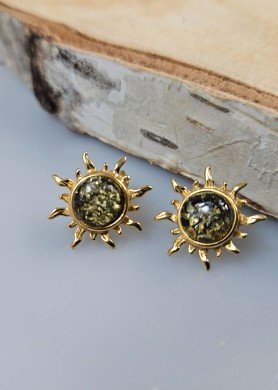 Auskarai prie ausies su gintaru 