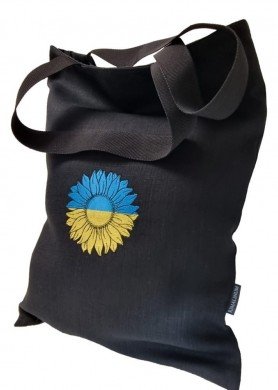 Lininis krepšys su Ukrainos spalvų saulėgrąža