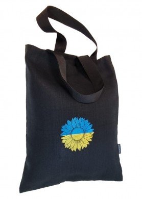 Lininis krepšys su Ukrainos spalvų saulėgrąža