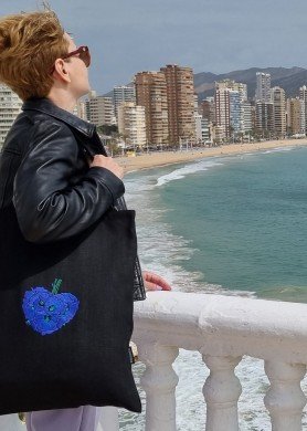 Lininis krepšys su aguonų žiedais