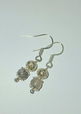 Kalnų krištolo su juoduoju turmalinu auskarai