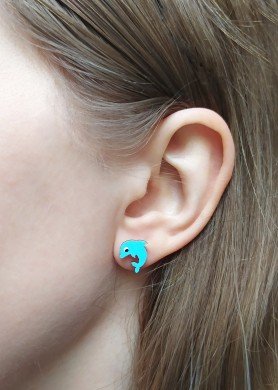 Mediniai rankų darbo auskarai ''Delfinai''