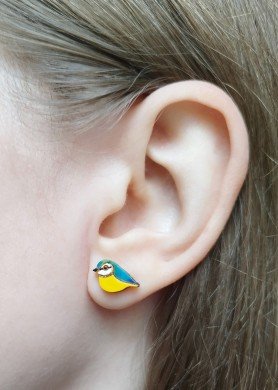 Mediniai rankų darbo auskarai ''Mėlynoji zylė''